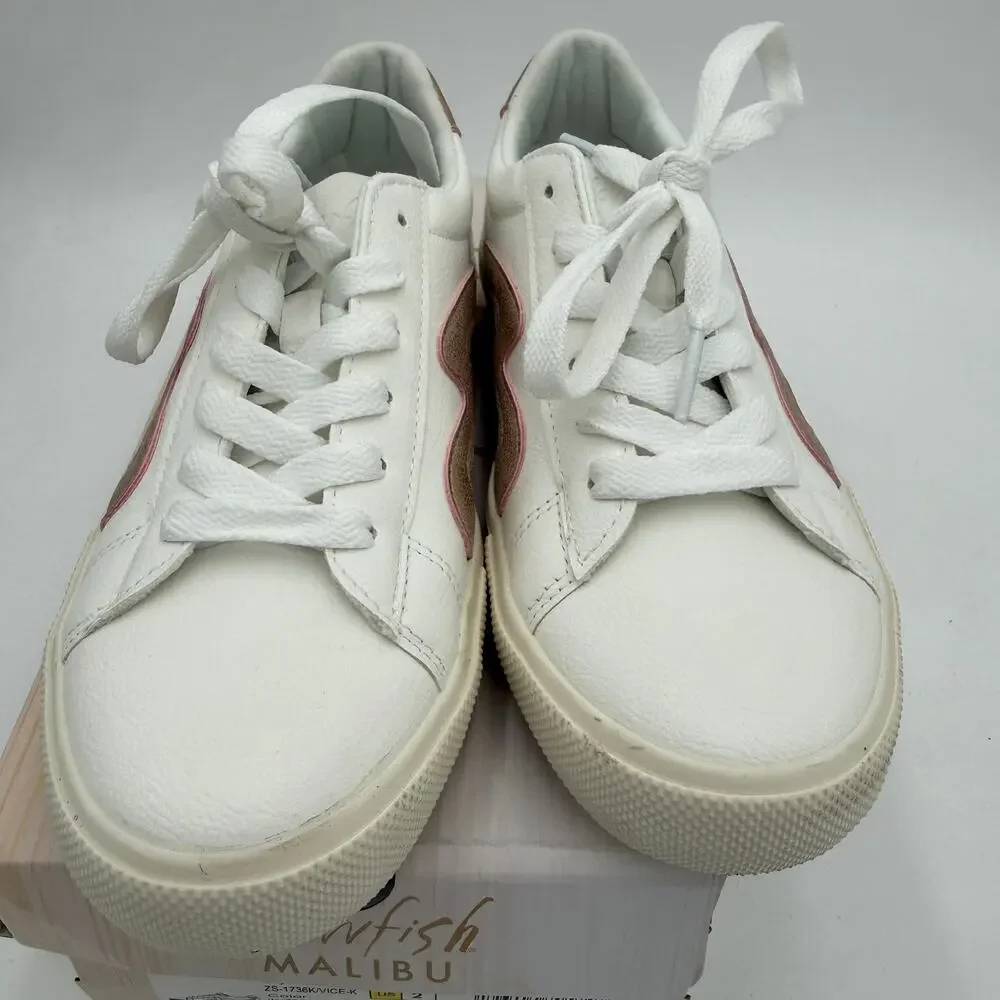 Blowfish Malibu Girls Vice Wave White Ella Rose Gold Voyager Sneakers NEW Size 2